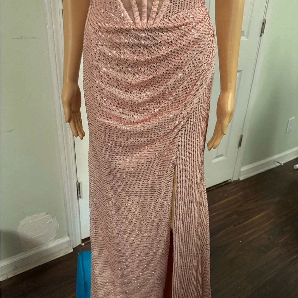 Blush Pink Sequin Prom Dress - Picture 3 of 6